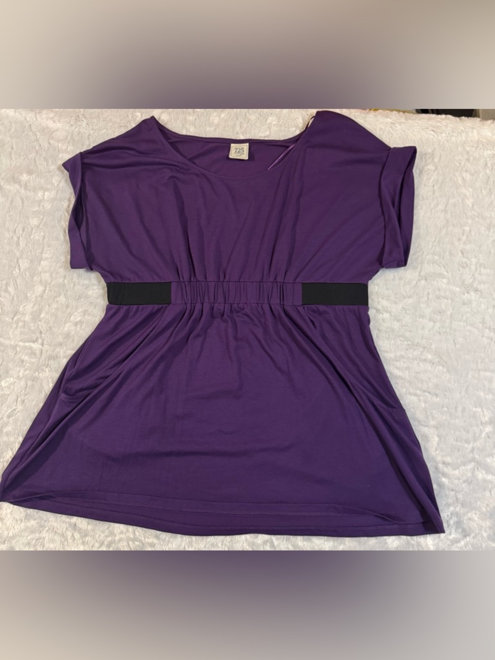 Women's Purple Elastic-Waist Tunic Top with Scoop Neck
